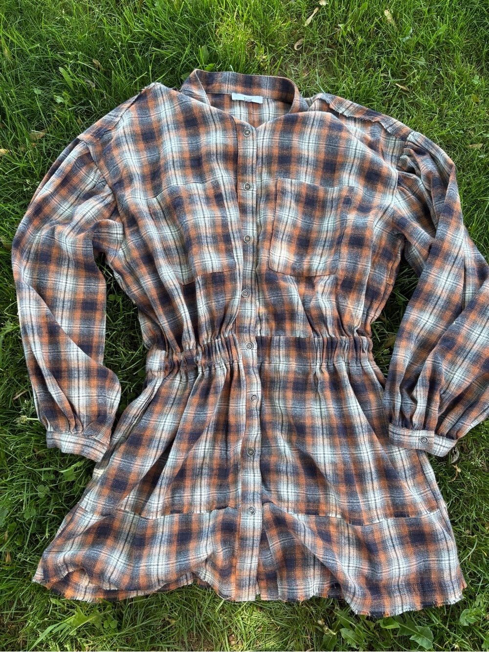 FATE Fall Flannel Tunic Puff Sleeve Dress Medium